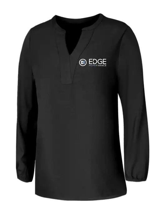 Mercer+Mettle Womens Deep Black Stretch Crepe 3/4 Sleeve Blouse w/Edge Home Finance Logo