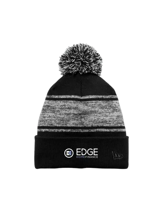 New Era Black/Charcoal Knit Chilled Pom Beanie w/Edge Home Finance Logo
