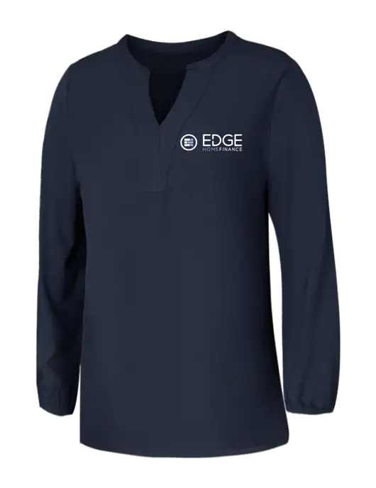 Mercer+Mettle Womens Navy Stretch Crepe 3/4 Sleeve Blouse w/Edge Home Finance Logo