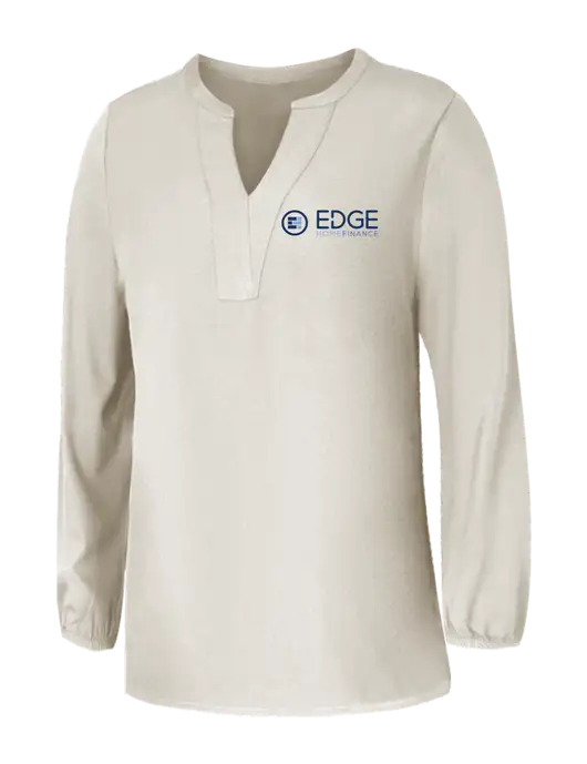 Mercer+Mettle Womens Ivory Stretch Crepe 3/4 Sleeve Blouse w/Edge Home Finance Logo