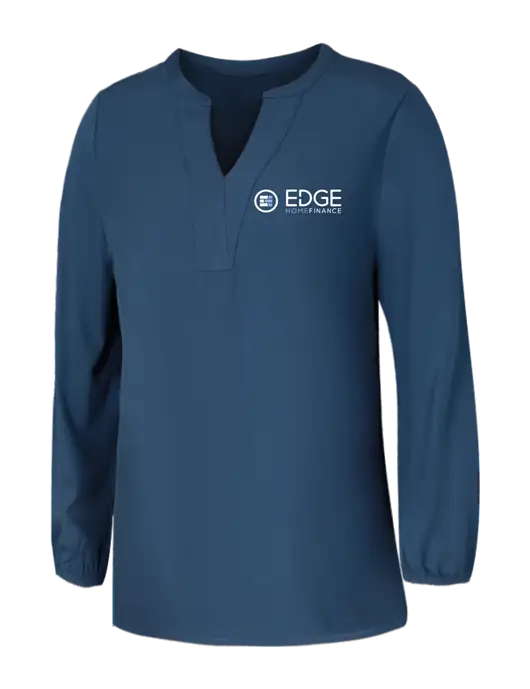 Mercer+Mettle Womens Light Navy Blue Grey Stretch Crepe 3/4 Sleeve Blouse w/Edge Home Finance Logo