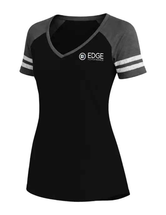 Womens Black/Charcoal Heather V-Neck Game Tee w/Edge Home Finance Logo