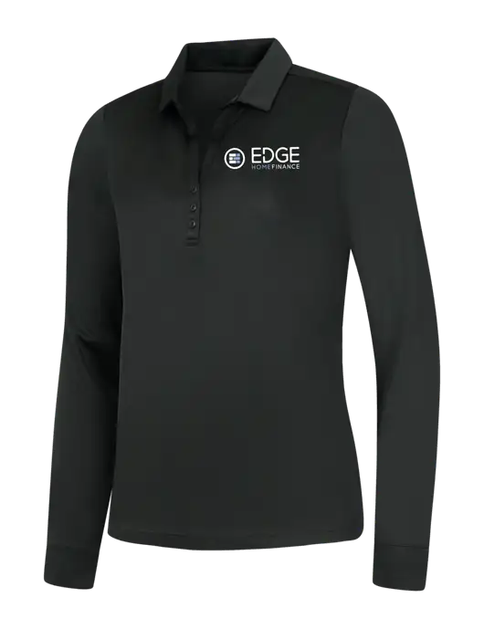 Womens Black Silk Touch Performance Long Sleeve Polo w/Edge Home Finance Logo
