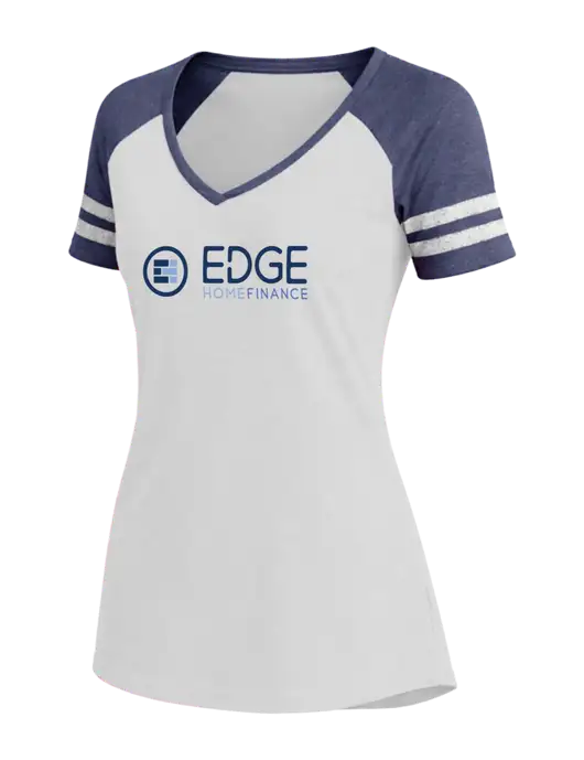 Womens White/Navy Heather V-Neck Game Tee w/Edge Home Finance Logo