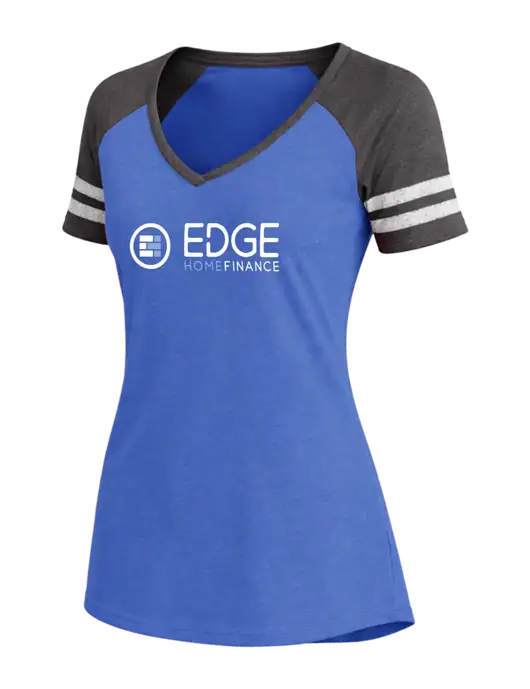 Womens Royal Heather/Charcoal Heather V-Neck Game Tee w/Edge Home Finance Logo