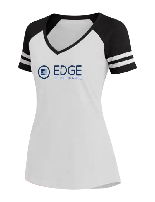 Womens White/Black V-Neck Game Tee w/Edge Home Finance Logo
