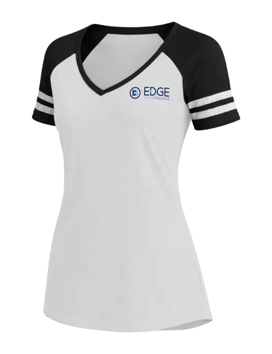Womens White/Black V-Neck Game Tee w/Edge Home Finance Logo
