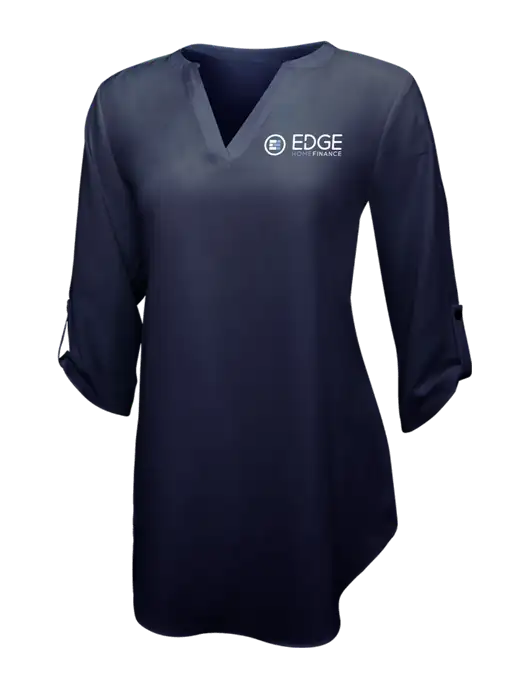 Navy Womens 3/4 Sleeve Tunic Blouse w/Edge Home Finance Logo