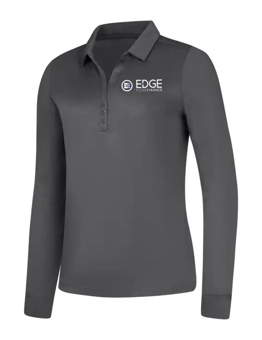 Womens Dark Grey Silk Touch Performance Long Sleeve Polo w/Edge Home Finance Logo