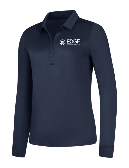 Womens Navy Silk Touch Performance Long Sleeve Polo w/Edge Home Finance Logo