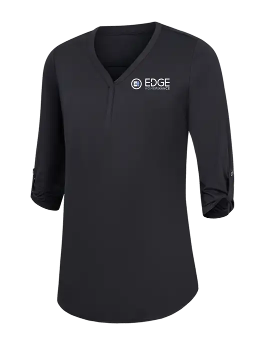 Womens Black City Stretch 3/4-Sleeve Tunic w/Edge Home Finance Logo