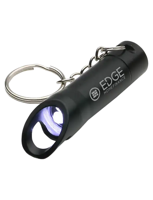 Black Pocket LED Flashlight with Bottle Opener & Keychain w/Edge Home Finance Logo