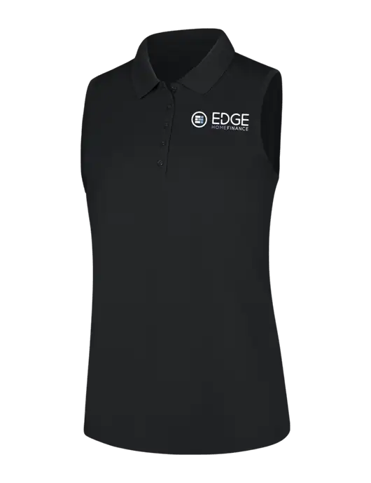 Womens Black Dry Zone UV Micro-Mesh Sleeveless Polo w/Edge Home Finance Logo