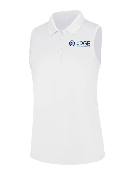 Womens White Dry Zone UV Micro-Mesh Sleeveless Polo w/Edge Home Finance Logo