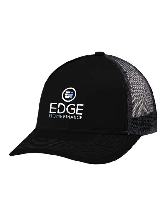 Snapback Ponytail Trucker Cap Black w/Black Mesh w/Edge Home Finance Logo