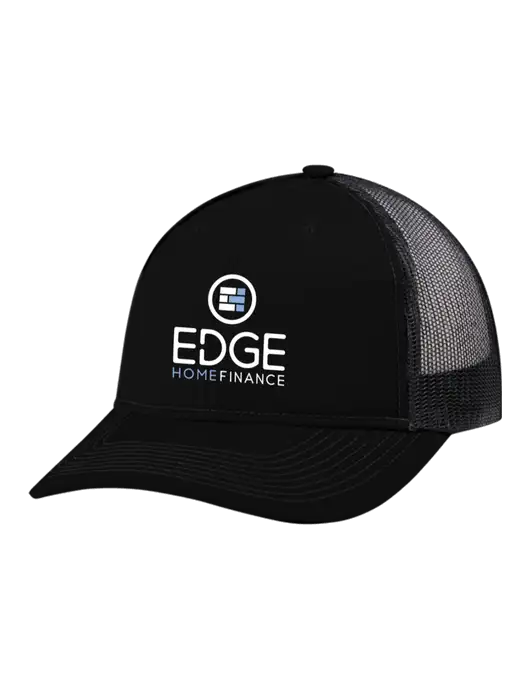 Snapback Ponytail Trucker Cap Black w/Black Mesh w/Edge Home Finance Logo