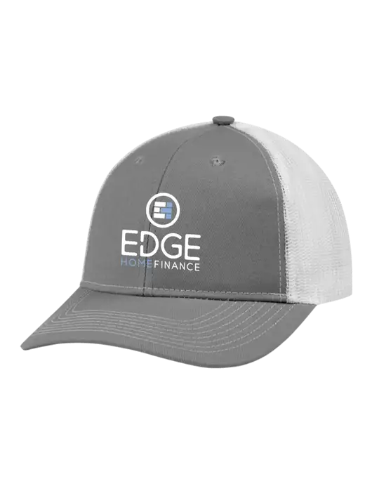 Snapback Ponytail Trucker Cap Light Medium Heather Grey w/White Mesh w/Edge Home Finance Logo