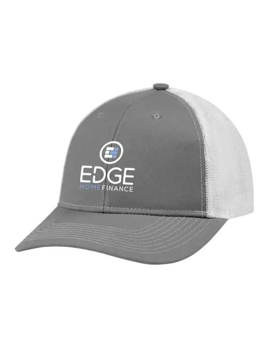 Snapback Ponytail Trucker Cap Light Medium Heather Grey w/White Mesh w/Edge Home Finance Logo
