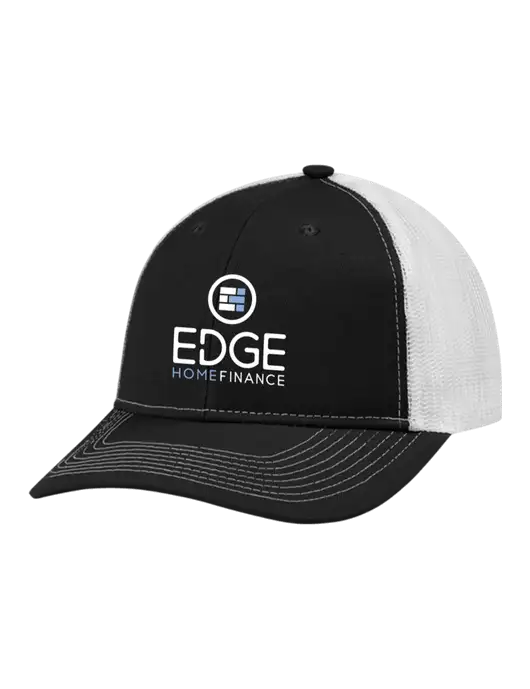 Snapback Ponytail Trucker Cap Black w/White Mesh w/Edge Home Finance Logo