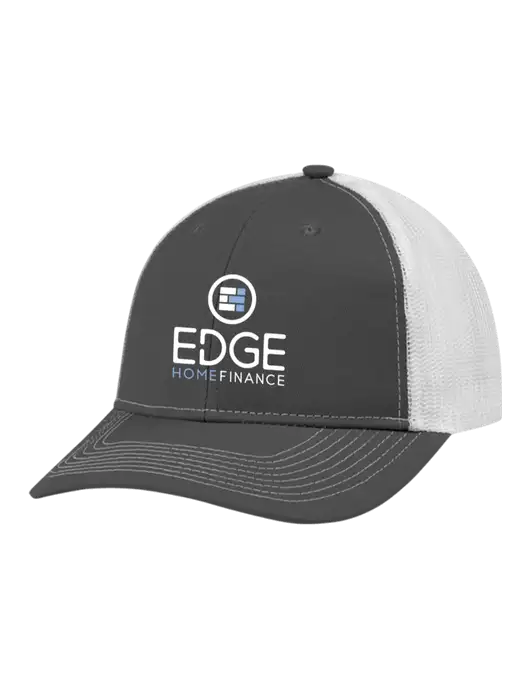Snapback Ponytail Trucker Cap Dark Grey w/White Mesh w/Edge Home Finance Logo