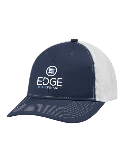 Snapback Ponytail Trucker Cap Navy w/White Mesh w/Edge Home Finance Logo
