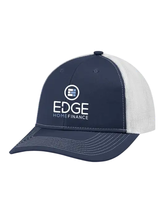 Snapback Ponytail Trucker Cap Navy w/White Mesh w/Edge Home Finance Logo
