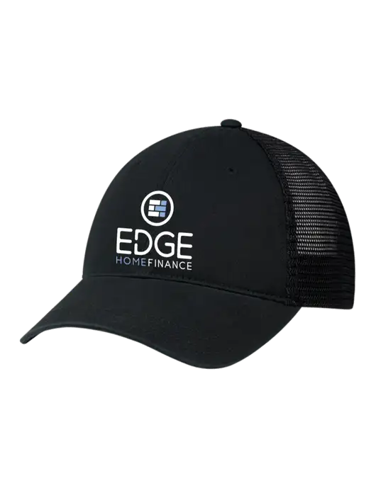 Richardson 111 Garment Washed Trucker Cap Black w/Black Mesh w/Edge Home Finance Logo