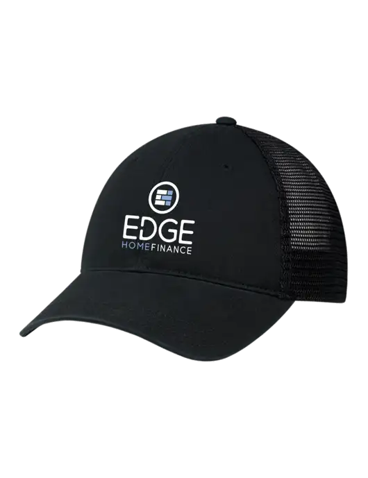 Richardson 111 Garment Washed Trucker Cap Black w/Black Mesh w/Edge Home Finance Logo