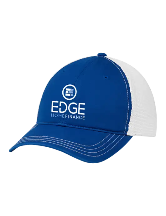 Richardson 111 Garment Washed Trucker Cap Royal w/White Mesh w/Edge Home Finance Logo