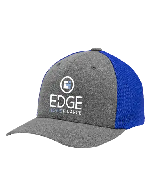 Flexfit Royal/Medium Grey Heather Melange Mesh Back Trucker Cap w/Edge Home Finance Logo