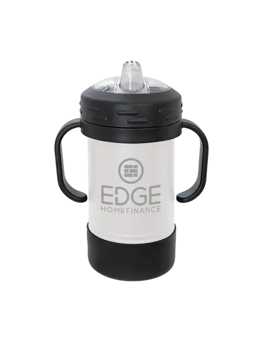Polar Camel 10 oz Powder Coated White Sippy Cup w/Edge Home Finance Logo