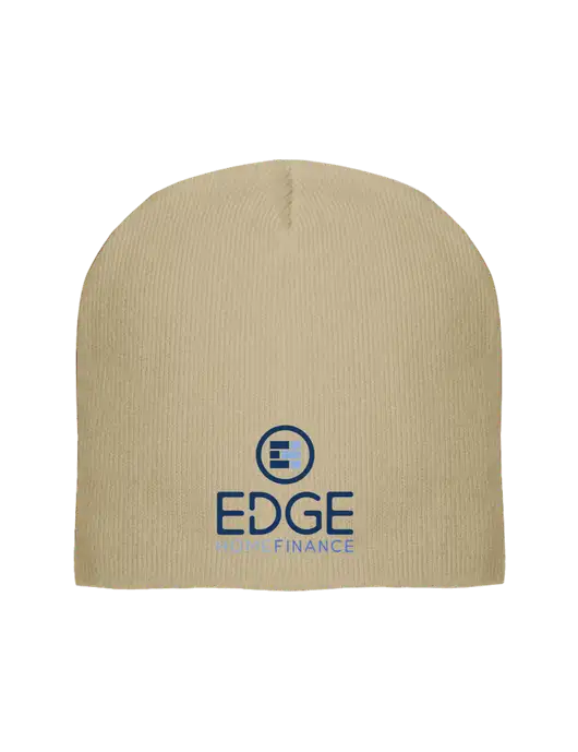 Solid Tan Element Knit Beanie w/Edge Home Finance Logo