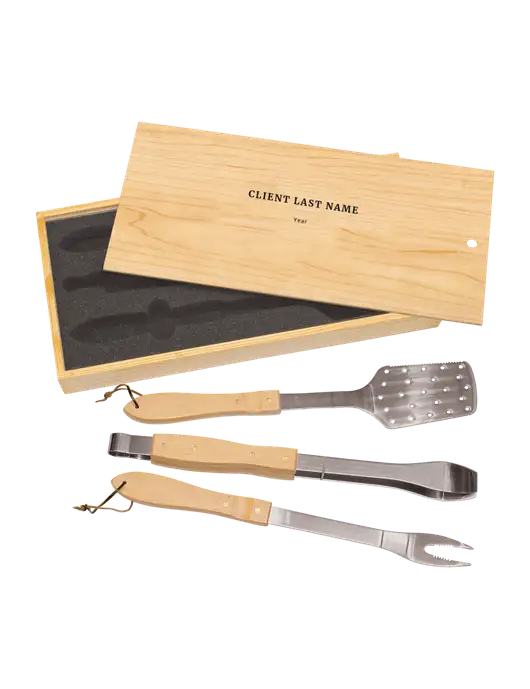 Wood BBQ Gift Set w/Text