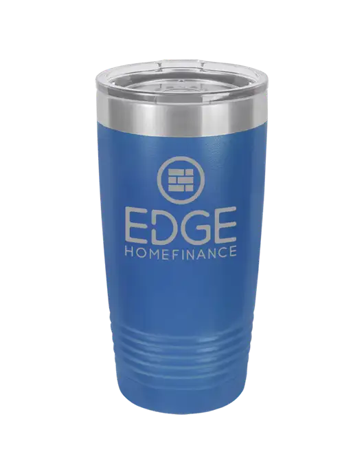 Polar Camel 20 oz Powder Coated Royal Vacuum Insulated Tumbler w/Edge Home Finance Logo, Text
