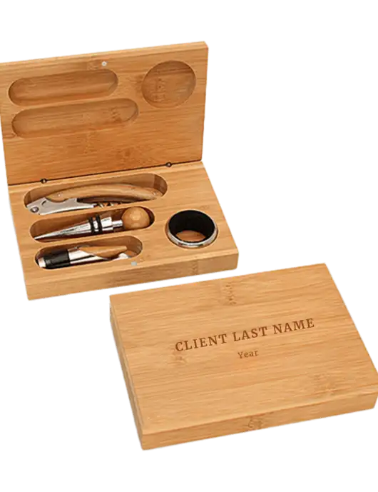 Bamboo 4 piece Wine Tool Set w/Text