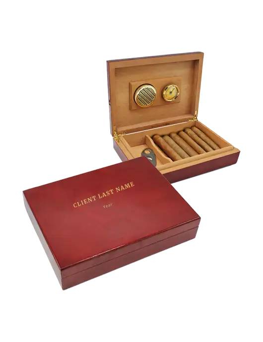 Rosewood Piano Finish Humidor with Hygrometer w/Text