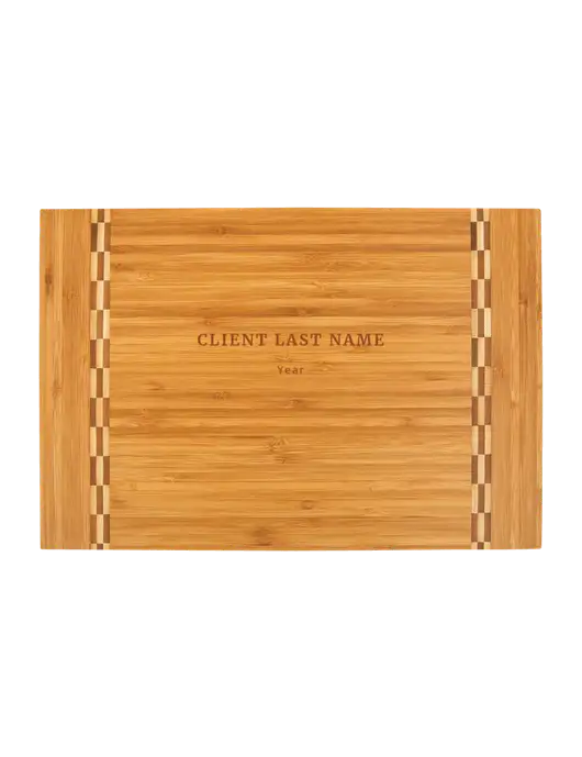 Bamboo Cutting Board with Butcher Block Inlay, 15 x 10.25 w/Text